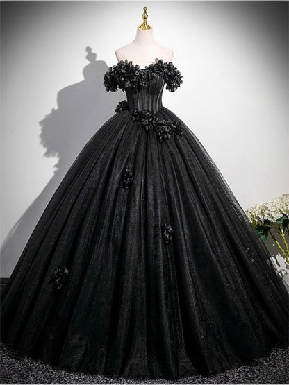 Off-Shoulder Flower Ball Gown