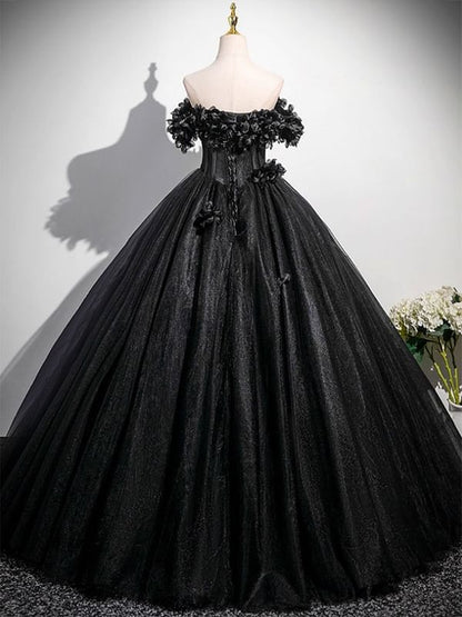Off-Shoulder Flower Ball Gown