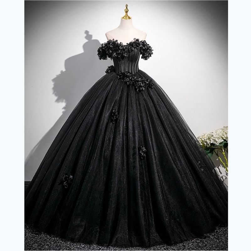 Off-Shoulder Flower Ball Gown