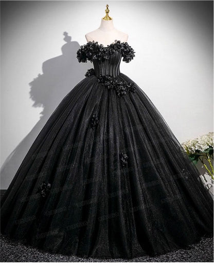 Off-Shoulder Flower Ball Gown