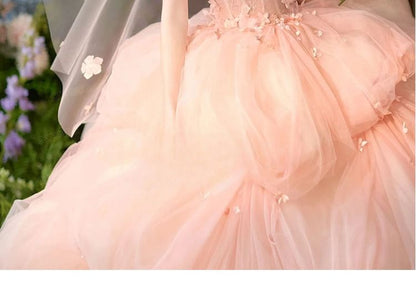 / Floral Ball Plain Veil Strapless Gown Set