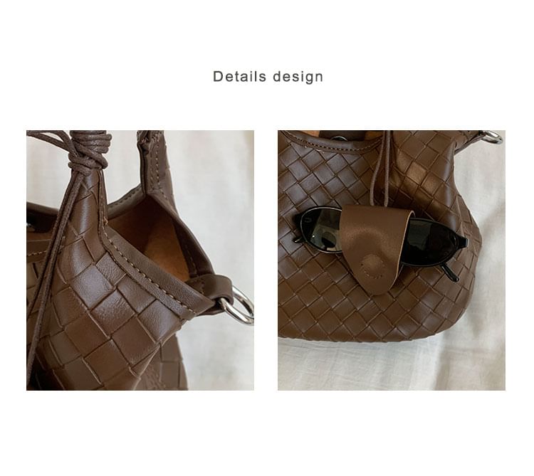 Faux Leather Woven Shoulder Bag