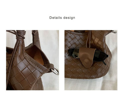 Faux Leather Woven Shoulder Bag