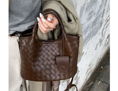 Faux Leather Woven Shoulder Bag