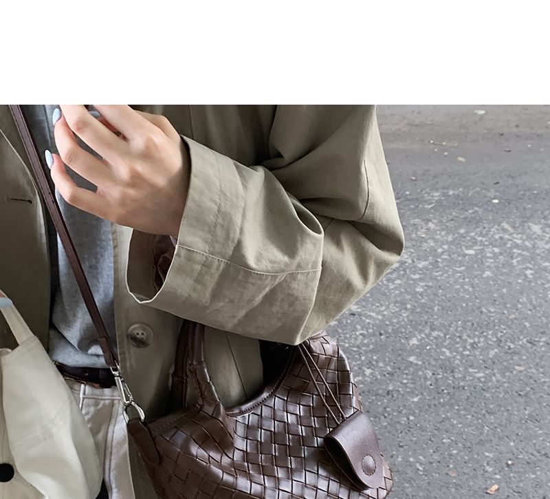 Faux Leather Woven Shoulder Bag