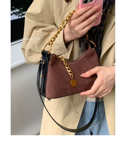 Faux Leather Chained Strap Hobo Bag