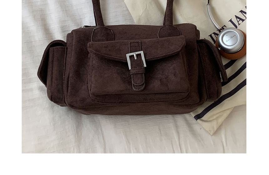 Faux Leather Buckled Strap Shoulder Bag