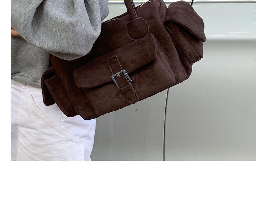 Faux Leather Buckled Strap Shoulder Bag