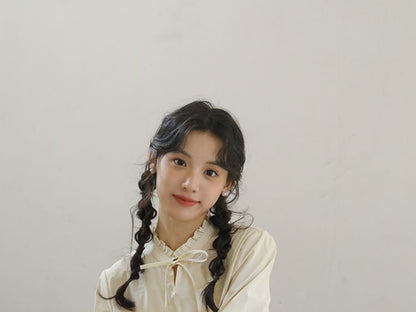 Frill-Trimmed Solid Blouse with Long Sleeves