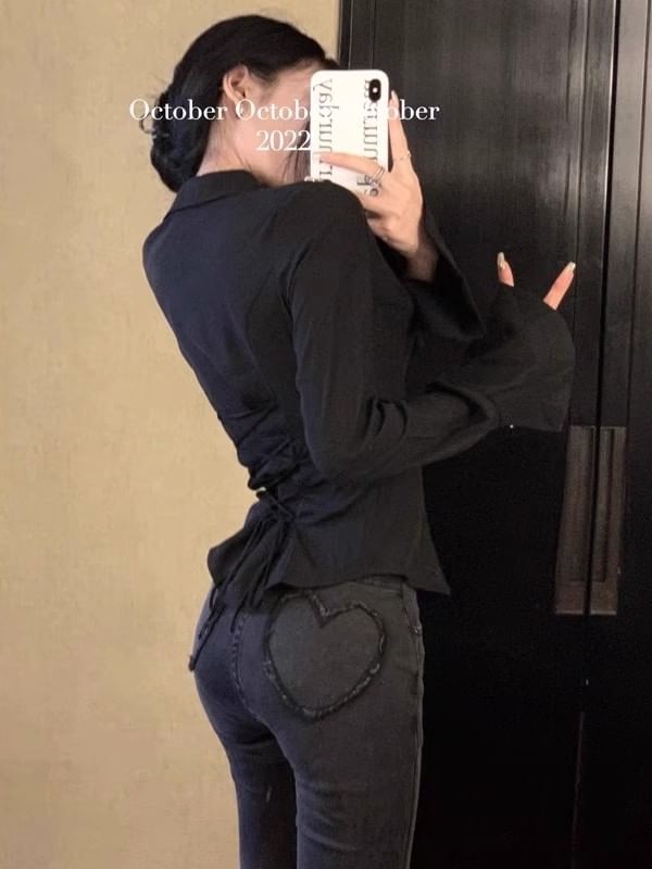 Buttoned Collared Slim Blouse with Long Sleeves