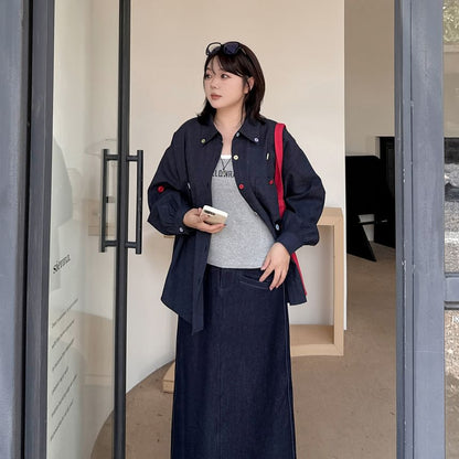 Oversized Button Shirt with Pocket Accent, Long Sleeves