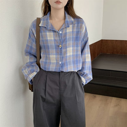 Plaid Puff-Sleeve Button Shirt