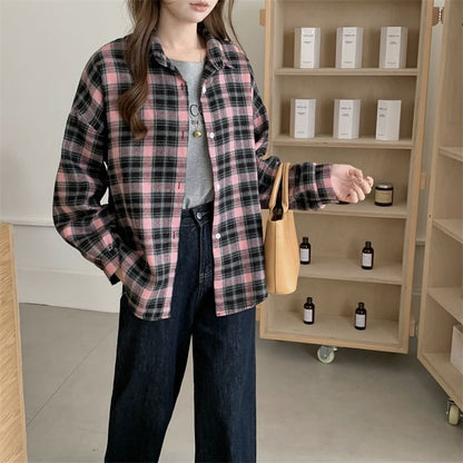 Plaid Puff-Sleeve Button Shirt