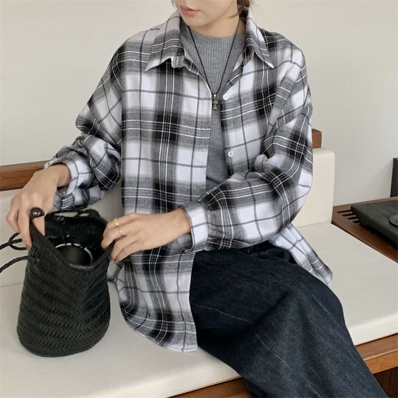 Plaid Puff-Sleeve Button Shirt