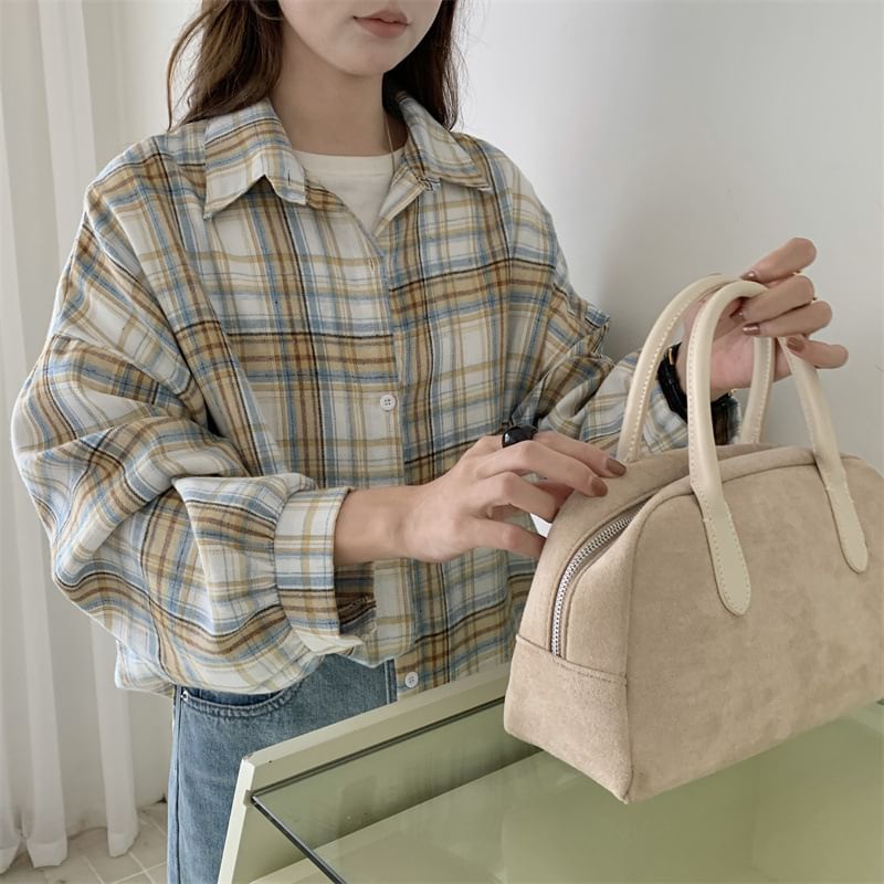 Plaid Puff-Sleeve Button Shirt