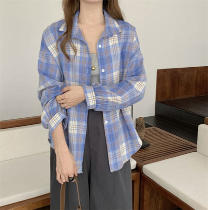 Plaid Puff-Sleeve Button Shirt