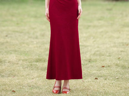Sleeveless Embroidered Ruched Maxi Qipao