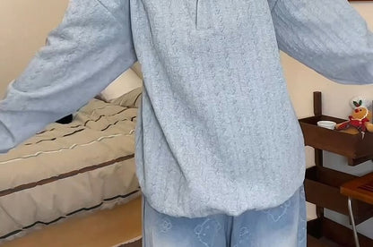 Two-Tone Collared Pullover with Mock Layered Look