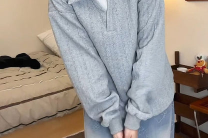 Two-Tone Collared Pullover with Mock Layered Look