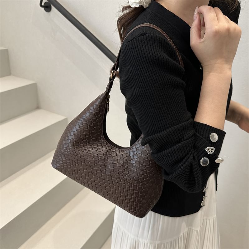 Woven Plain Shoulder Bag