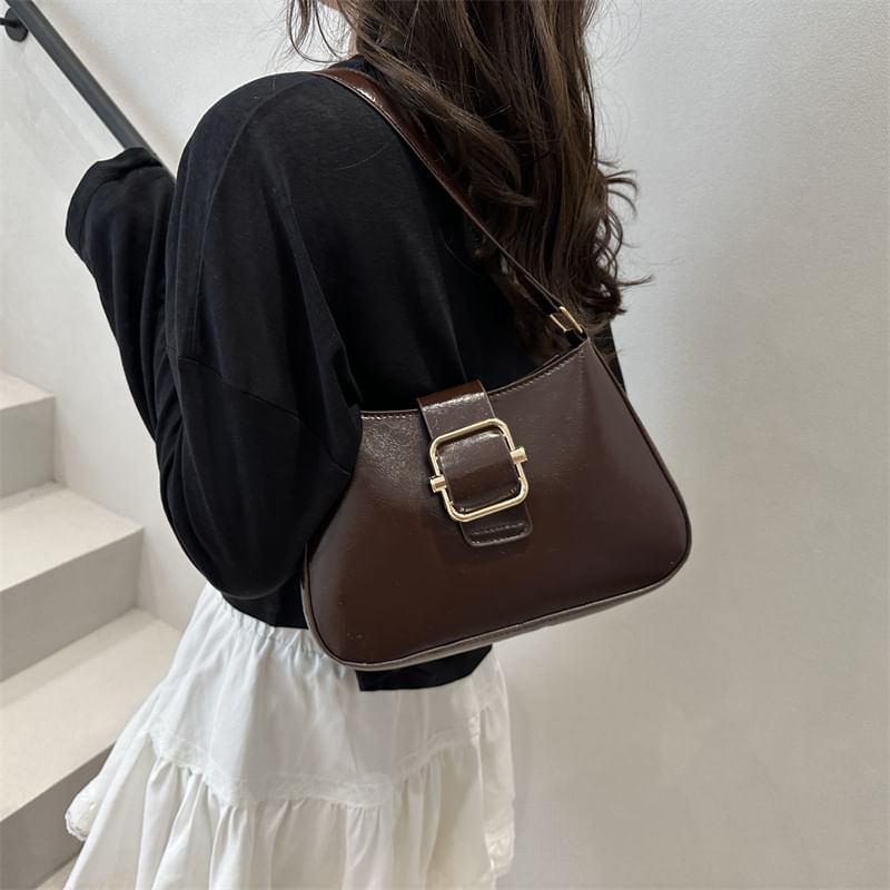 Buckled Plain Shoulder Bag