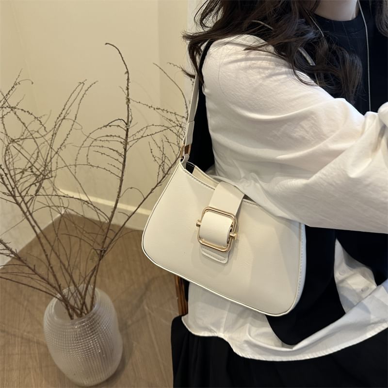 Buckled Plain Shoulder Bag