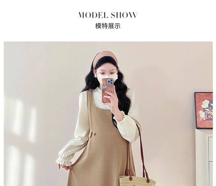 Maternity Solid Long-Sleeve Blouse & Sleeveless Midi A-Line Dress Set