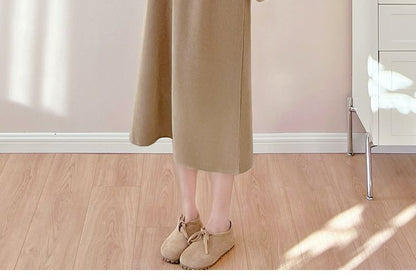 Maternity Solid Long-Sleeve Blouse & Sleeveless Midi A-Line Dress Set