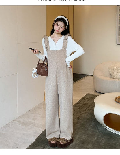 Maternity Two-Piece: Sleeveless Straight-Leg Jumpsuit & Long-Sleeve Tee