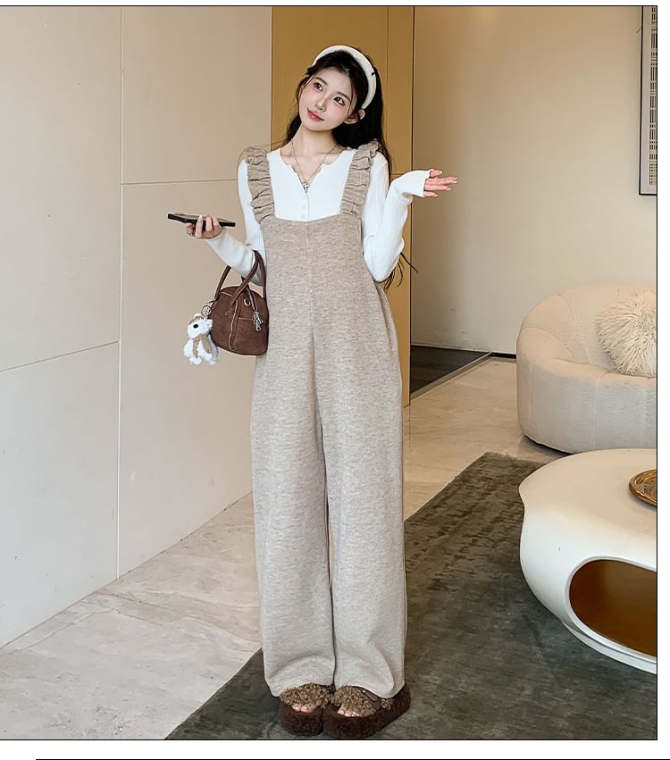 Maternity Two-Piece: Sleeveless Straight-Leg Jumpsuit & Long-Sleeve Tee