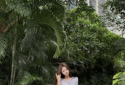 Asymmetrical Long-Sleeve Crop Shirt & Side-Slit Ruched Maxi Skirt
