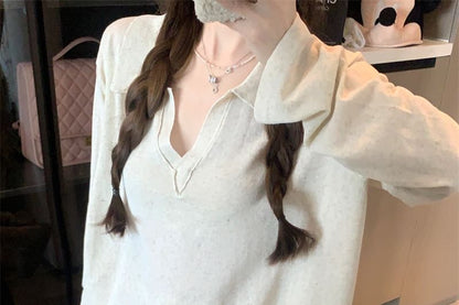 Collared Long-Sleeve Solid Tee & Mid-Rise Shorts Two-Piece