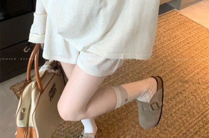 Collared Long-Sleeve Solid Tee & Mid-Rise Shorts Two-Piece