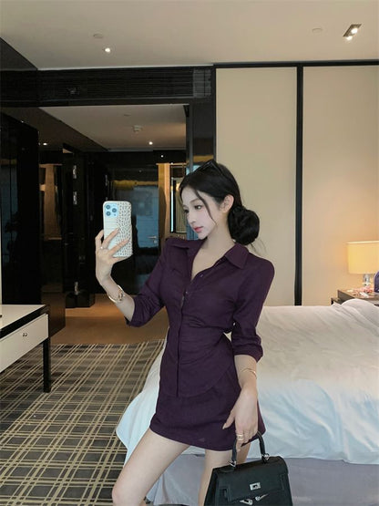 Slim-Fit Elbow-Sleeve Blouse & Mid-Rise Mini Pencil Skirt Combo