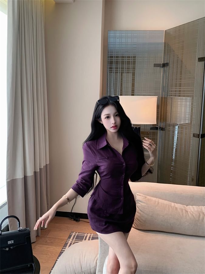 Slim-Fit Elbow-Sleeve Blouse & Mid-Rise Mini Pencil Skirt Combo
