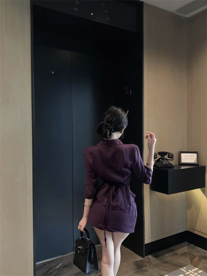 Slim-Fit Elbow-Sleeve Blouse & Mid-Rise Mini Pencil Skirt Combo