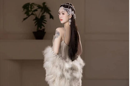 Fluffy Set Evening Spaghetti Shawl Plain / Strap Ruched A-Line Metallic Gown