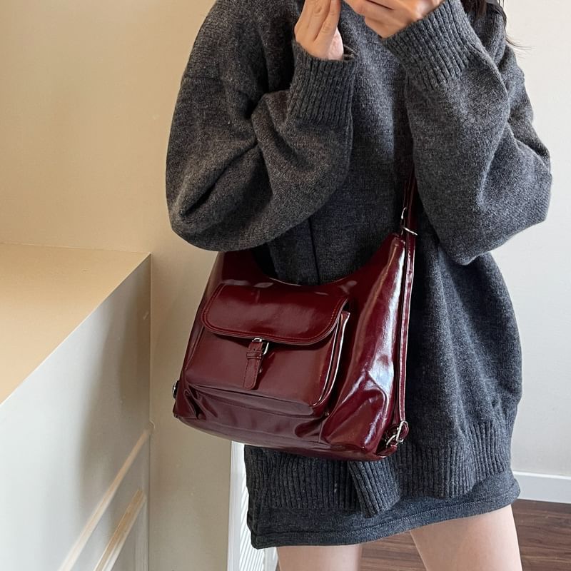 Flap Pocket Buckled Shoulder Bag