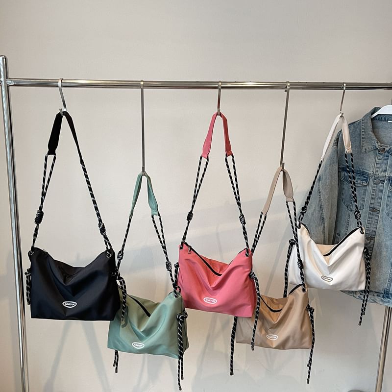 Plain Drawstring Fabric Crossbody Shoulder Bag