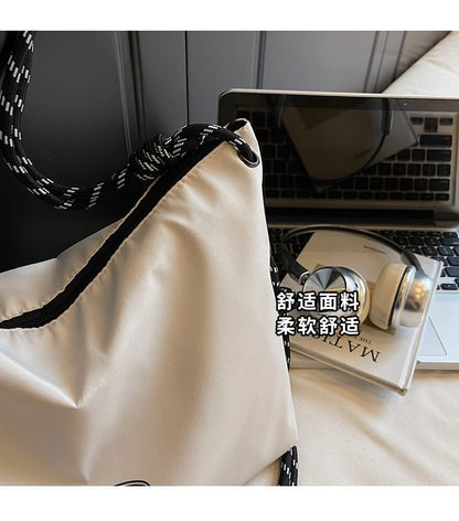 Plain Drawstring Fabric Crossbody Shoulder Bag