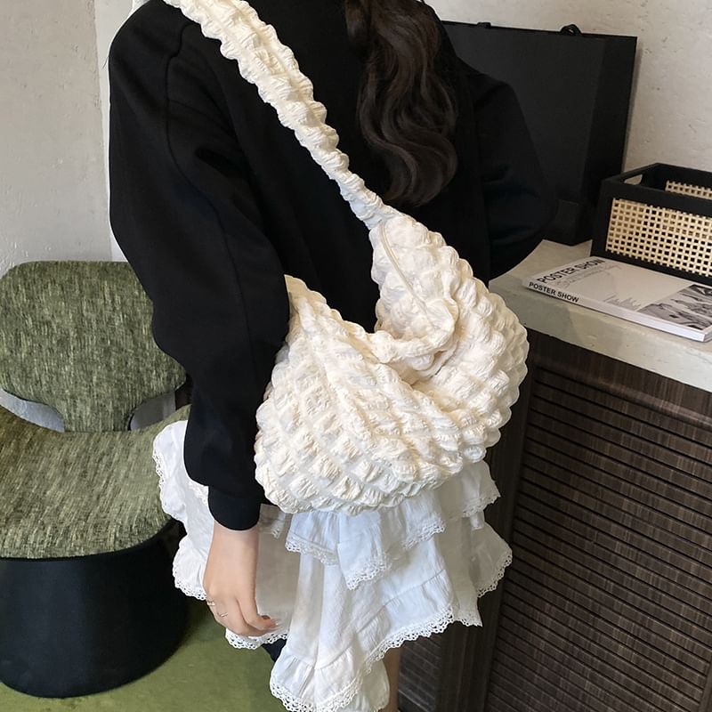 Plain Ruched Fabric Crossbody Shoulder Bag