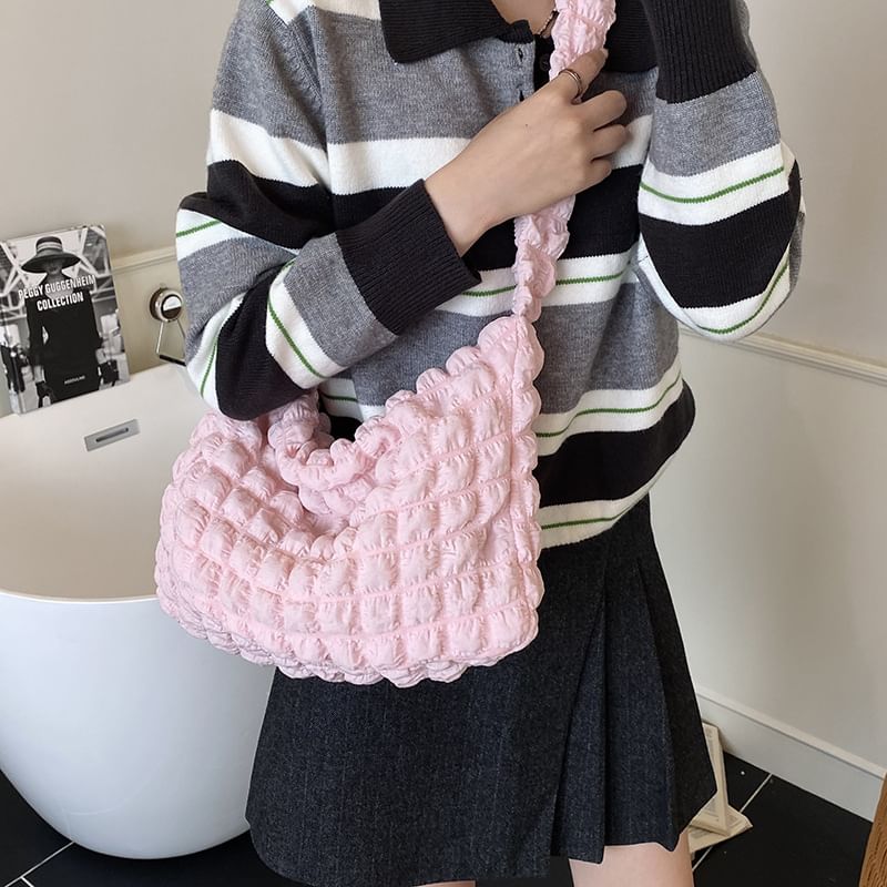 Plain Ruched Fabric Crossbody Shoulder Bag