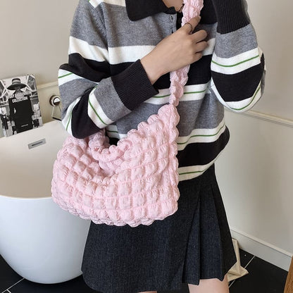 Plain Ruched Fabric Crossbody Shoulder Bag