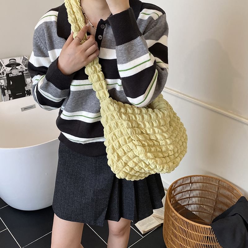 Plain Ruched Fabric Crossbody Shoulder Bag