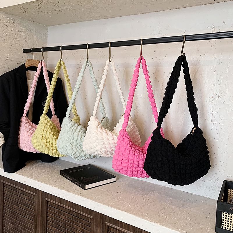Plain Ruched Fabric Crossbody Shoulder Bag