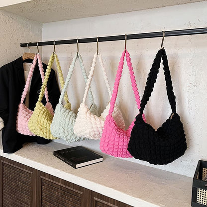 Plain Ruched Fabric Crossbody Shoulder Bag