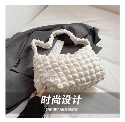 Plain Ruched Fabric Crossbody Shoulder Bag