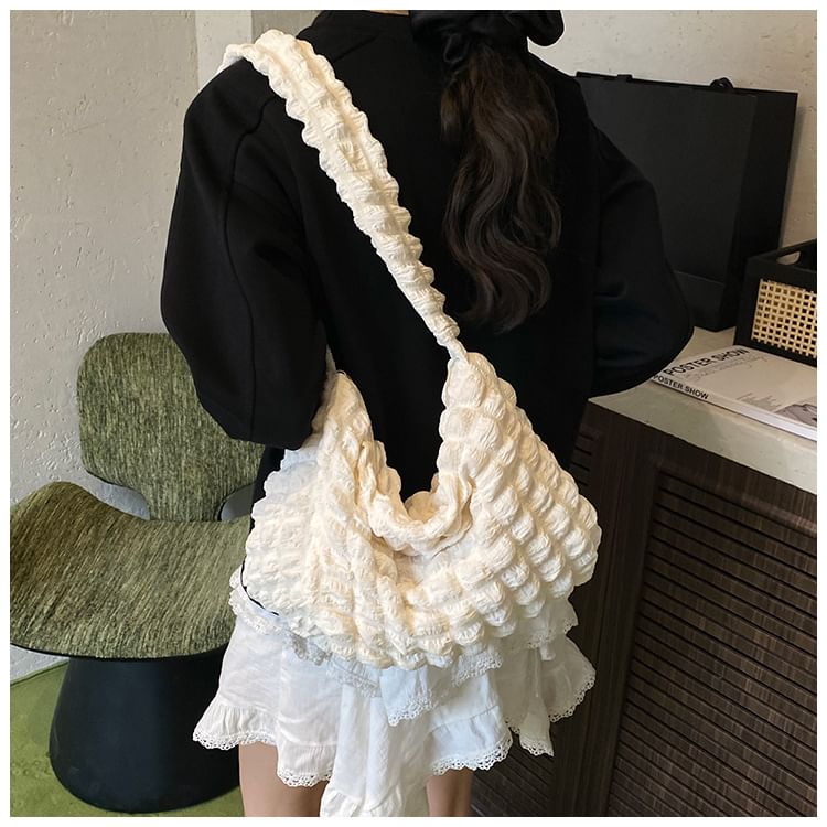 Plain Ruched Fabric Crossbody Shoulder Bag