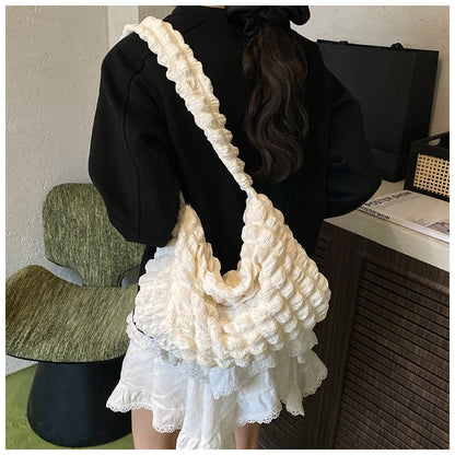 Plain Ruched Fabric Crossbody Shoulder Bag