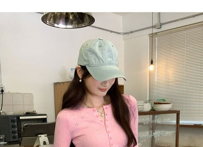 Classic Buttoned Front Long Sleeve Solid Casual Top